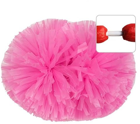 Egurs Groß Cheerleading Pom Poms mit Griff 2 Stück Cheerleader Pompons aus Kunststoff Pom Pom Handblumen Sport Cheers Ball Dance Kostüm Nacht Party Sport Wettbewerb Team Geist rosa M=32CM
