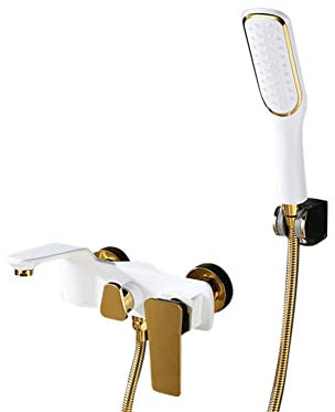 Badewannenarmatur Wannenarmatur Mit Handbrause Weiß Messing Wandmontage Einhebel Wannenbatterie, Duscharmatur