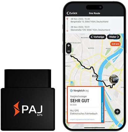 PAJ GPS elektronisches Fahrtenbuch, finanzamtkonform, lückenlos & manipulationssicher, OBD2 Stecker, automatische GPS Aufzeichnung, Global SIM Karte, Auto, LKW UVM
