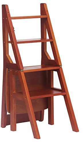SXBHDM Klappleiter Klappstufen Leiterstuhl Hölzerner 4-stufiger Leiterstuhl, Sicherheitssteiger-Steighocker Leiterstühle Tragbare Steplader-Stühle für Zuhause Küche Büro-Bibliothek