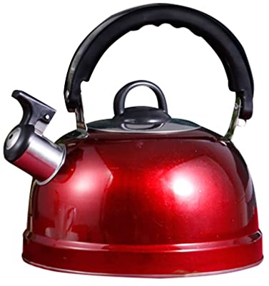 Pfeifender Wasserkocher aus Edelstahl 3l Rot mit Griff | Halbkugelform, Kunststoffgriff, Leicht zu Reinigen, für Induktion und Weitere Herdarten Zufälliger Stil