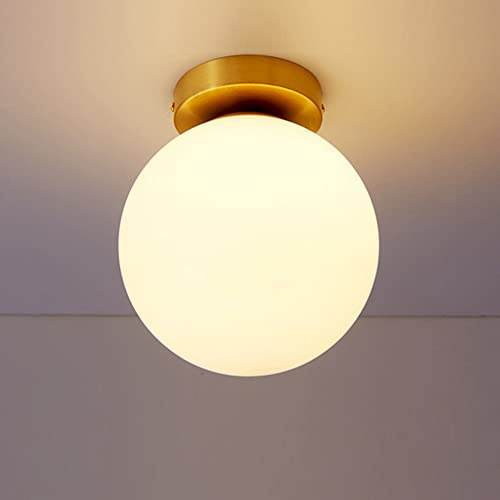 Deckenleuchte Creative Glaskugel Weiß Deckenlampe Dekorative Beleuchtung Innenbeleuchtung Runde Kugel Metall Schlafzimmer Küche Flur Büro Arbeitszimmer Treppen Gold E27 Veranda Wohnzimmer (Klein)