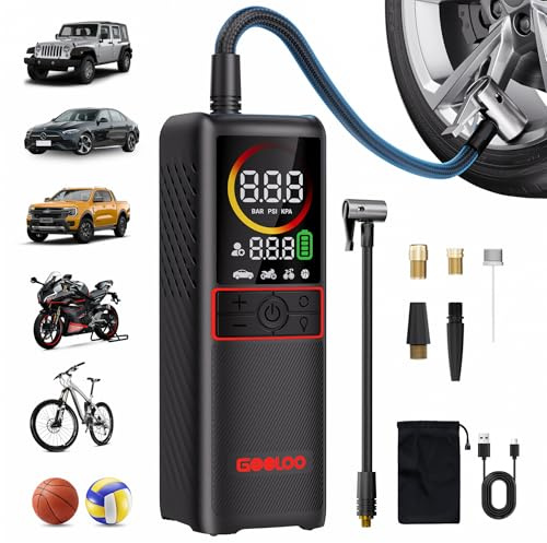 GOOLOO GT160 Tire Inflator Portable Air Compressor, 4X Faster 160PSI Portable Air Pump for Car Tires, Cordless Tire Pump with Digital Pressure Gauge for Cars, Bikes, Balls, Motorcycles,Auto-Shutoff