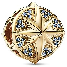 Charm Marvel Insigne Captain Marvel en métal plaqué or 14 carats avec cristal bleu clair de lune, bleu roi et rouge