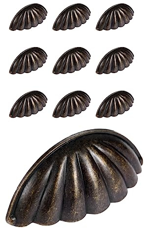 Mgoodoo 10Pcs Cup Pulls,Bronze Shell Zinc Alloy Upcycling Furniture Handles | Vintage Style Cupboard Knobs for Dresser&Wardrobe,Cabinet,Drawer,Easy Install Hardware,Farmhouse