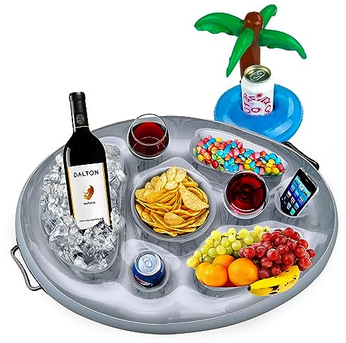 Inflatable Drink Floats for Swimming Pool, Hot Tub, Lake, and Ocean, Floating Tray for Snacks, Cocktails, Beer, Wine, Summer Accessories for Adults (with Drink Holder)