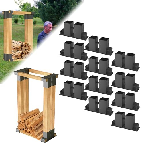 ACXIN Holzstapelhilfe 12 Stück Stabile Brennholz Stapelhilfe Holzstapelhalter Metall Holzunterstand Kaminholz Gestell Holz Kaminholzregal für Innen und Außen