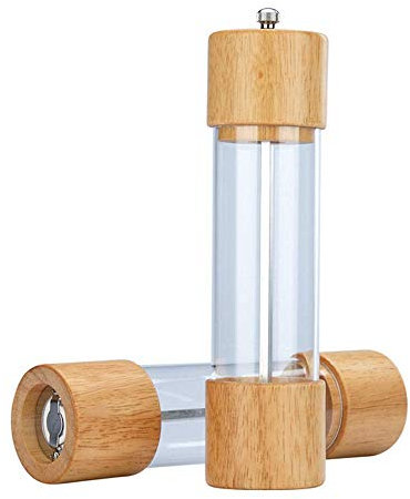 RWRAPS Set macina Sale e Pepe, saliera e pepiera in Legno con Finestra visibile in Acrilico, Nucleo in Ceramica, Confezione da 2 spezie