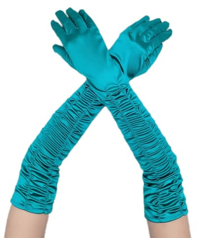 Wambere Damen Lang Handschuhe Satinhandschuhe Abendhandschuhe Opernhandschuhe Sexy Hochzeitshandschuhe für Mädchen Frauen Halloween Karneval Cosplay Teeparty Maskeradeparty Party Kostüm,Grün