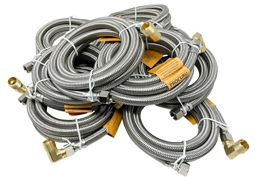 PROCURU 10-Pack 6-Ft Stainless Steel Dishwasher Hose with Elbow, 3/8 Comp x 3/8 Comp, Universal Dishwasher Water Supply Line, Certified Safe (9SDE-10P)