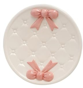 Vaciador de bolsas de cerámica decorado blanco y rosa Coll. Lazo Rosa