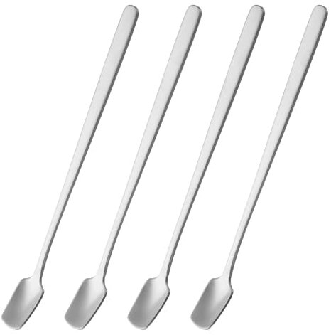 QUARKZMAN 4Pcs Cuillères à Espresso Carrées en Acier Inoxydable de 6,9 Pouces, Petites Cuillères à Café Carrées à Manche Long pour Remuer le Thé, le Café, les Desserts, Ton Argent