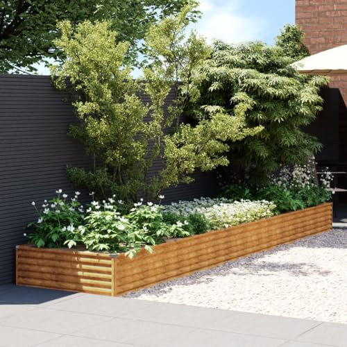 SECOLI Hochbeete 482 x 100 x 36 cm Cortenstahl Garten-Hochbeet Groß Pflanzkübel Stahlblech Hochbeete Für Garten Groß Pflanzgefäß Blumenkasten Pflanzkübels Gartenbeet Gemüsebeet Pflanzenbeet