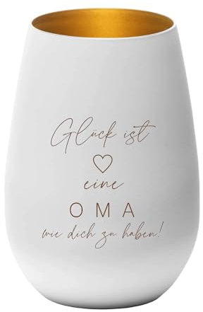 Windlicht - Glück ist eine Oma wie Dich zu haben - Teelichthalter, Geschenkidee, Geburtstag, Weihnachten, Großmutter, Oma, weiß Gold