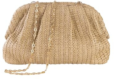 Fecialy Stroh Clutch Handtasche für Frauen Sommer Strand Tasche Knödel Clutch Stroh Crossbody Tasche Strand gewebt Rattan Tasche