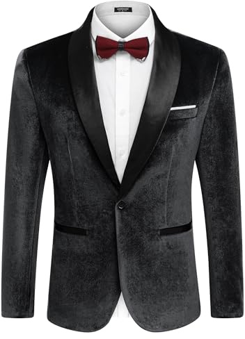 COOFANDY Men Velvet Blazer Slim Fit Suit Jacket Luxury Shawl Lapel Tuxedo Jackets One Button Casual Suit Sport Coat Black