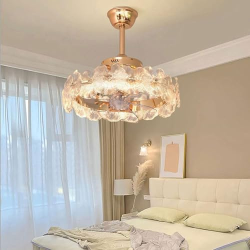 MODEBHD Ventilatori da soffitto in Vetro con Fiori telecomandati, luci, Controllo a LED, Montaggio a Incasso, a Basso Profilo, per Camera da Letto, Fattoria, Patio, Soggiorno all'aperto, Cucina, Sala