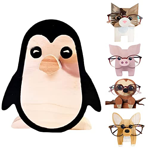 Cachpib Pinguin Brillenhalter, Süßer Pinguin Brillenständer, Sonnenbrillen Halter, Tierischer Brillenregal, Handgefertigter 3D-Holz Brillenhalter Dekorativer, Home Office Schreibtischdekoration