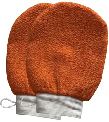 Xuyingst Exfoliating Glove 2PC Bath for Peeling Cleaning Body Scrub Rub Dead Skin Gloves for Shower Body Brush Towel SPA Foam Body Massage Scrubber Products unisex-adult(Orange)
