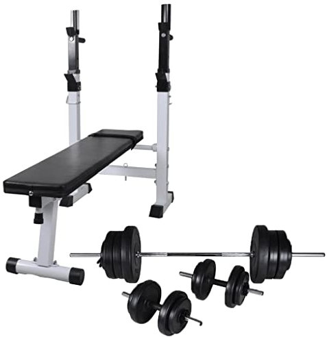 Übung & Fitness Trainingsbank mit Hantelablage, Langhantel und Kurzhantel-Set, 60,5 kg Gewichtheben