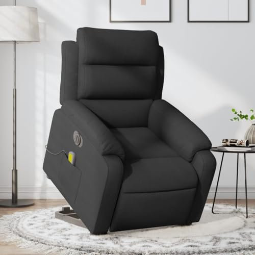 Homgoday Elektrischer Massagesessel mit Aufstehhilfe, Relaxsessel Aufstehsessel Fernsehsessel Seniorensessel mit Liegefunktion, TV Sessel Ruhesessel für Wohnzimmer Schwarz Stoff