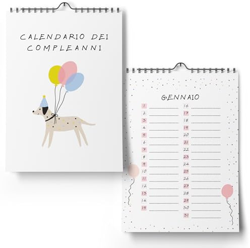 Calendario dei compleanni indipendente dall'anno - Calendario perpetuo non datato per l'inserimento dei compleanni (A5)