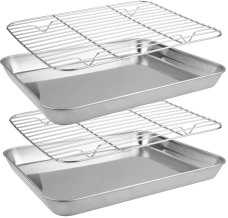 2 Pezzi Teglia Con Griglia Da Forno 26.5 X 15.5 X 2.8 Cm Teglia Forno Acciaio Inox, Griglia Candy, Teglia Da In Acciaio Inossidabile Addensata, Lavabile In Lavastoviglie Per Dolci Biscotti