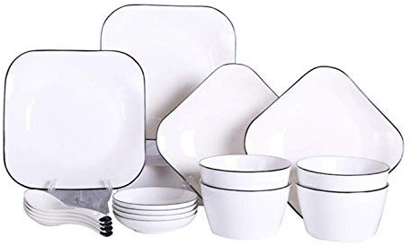 SGKOMN Service de Table en céramique Blanc et Noir, 16 pièces
