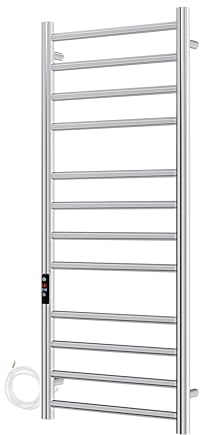 AQUAWORLD Wall-Mounted Heated Towel Rail – 304 Stainless Steel Electric Towel Warmer with Built-in Timer, Hardwired Bathroom Towel Heater, Polished Chrome Finish, 1200 x 500 mm