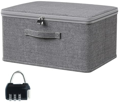 YANGUN Fabric Storage Box, Storage Box With Lock, Foldable, Combination Lock Box for Bedding, Clothes, Toys, Medicines (30 X 20 X 14 Cm)