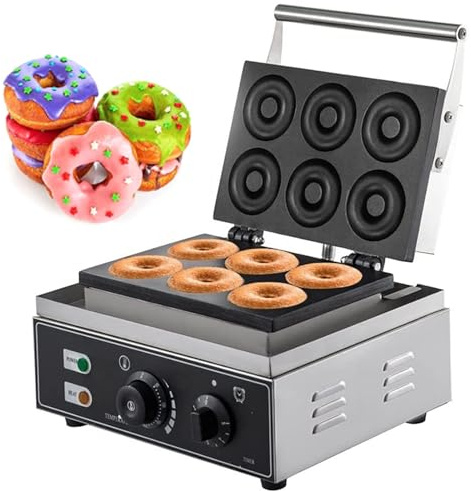 Donut Maker, Electric Double Sided Non-Stick Waffle Donut Maker for Professional Kitchen and Family Breakfast, 6 Holes
