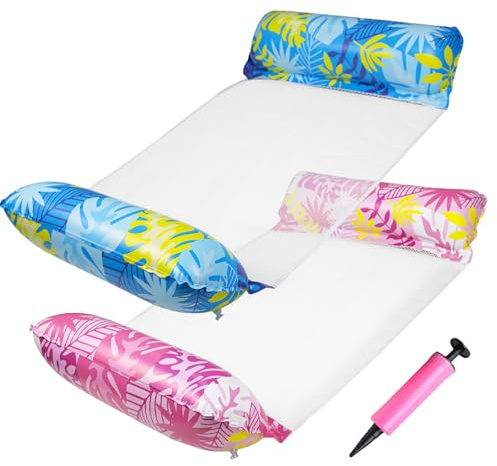 LUMOOM Lot de 2 matelas gonflables pour piscine, 4 en 1, avec filet, accessoires de piscine, jouets aquatiques, hamac pour adultes et enfants