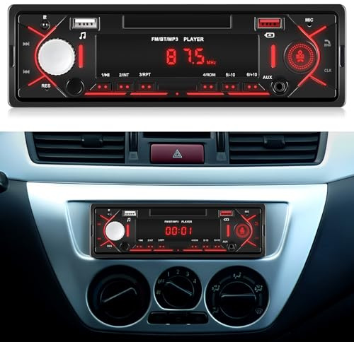 Ohradio Autoradio 1 DIN con Bluetooth 5.0, Radio 1 DIN con FM, Bluetooth, USB/SD/AUX-IN, Vivavoce, 2 USB/AUX/SD/TF/MP3, Supporta la Ricarica Rapida