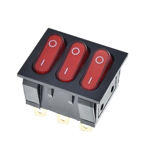 1 interruptor basculante de encendido y apagado KCD3 de 9 pines, rojo, 16 A/250 V CA, for barco, coche, botón de interruptor de luz triple KCD3, KCD3-303