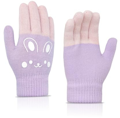 LJCZKA Söta vinterhandskar för barn, stickade barnhandskar, liten termisk varm handske för flickor pojkar, Lila, en storlek