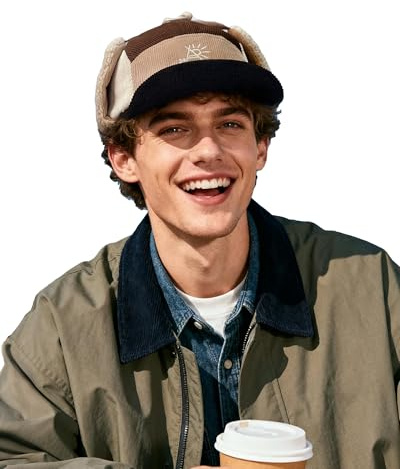 Clakllie Cord Basecap mit Ohrenklappen Herren Warme Short Brim Baseball Cap 5 Panel Cap mit Kurzem Schirm Weich Fliegermütze Wintermütze