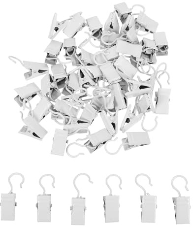 POPETPOP Lot de 50 Crochets à Clip Métalliques pour Rideaux, Pinces de Fixation Blanc Laiteux, Résistants à L'usure, Adaptés pour Rideaux, Voilages et Occultants, Usage Intérieur