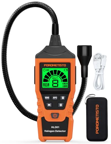 POROMETISTO HLD01 Detector de HVAC Refrigerado – Comprobador de Gas Halógeno y Aire Acondicionado, USB-C y Autocalibración – Ideal en Coche, Cámara Frigorífica y Climatización Central