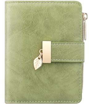 Pomelo Best Wallet Women Large Capacity Bifold Wallets for Women Credit Card Holder 8 Card Slots with 2 ID Window Zipper Coin Pocket Green