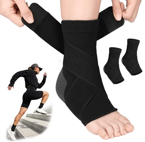 Fefod 2 st ankelbandage för män och kvinnor, justerbart ankelbandage med elastiska band, ankelbandage för plantar fasciit, hälsenan, ortopediskt fotbandage stabilisering skydd