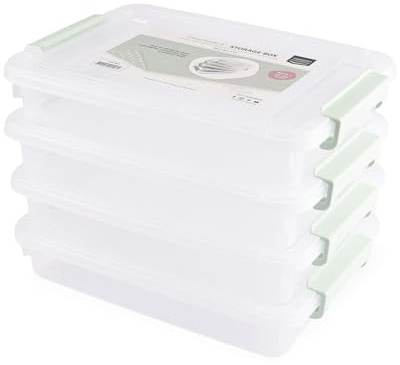 Vaessen Creative Cajas Almacenaje Apilables - 26 x 36,5 x 7 cm - Organizador Plástico Transparente con Tapa - para Documentos, Papel A4, Materiales de Manualidades, Joyas, Esmaltes de Uñas & Más