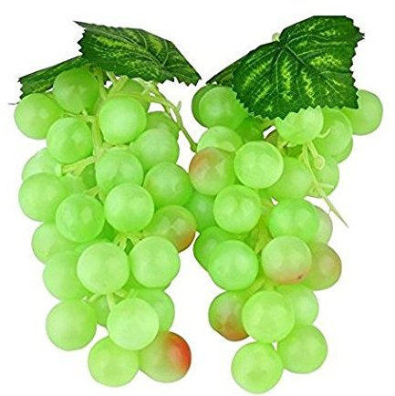 WADY 2pc Deko Kunststoff Weintrauben Wein Trauben Kunstobst Plastikobst künstliches Obst Gemüse Dekoration 2 mal 17cm (Grün)