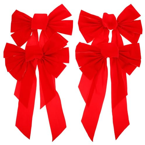 4 Stück Weihnachten Red Velvet Bow Decor Baum Bowknot Decor Lint Bowknot Ornament für Weihnachten Festival Party (Größe: 25cmx40cm)