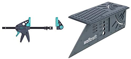 Wolfcraft 3036000 Morsetto per banco da lavoro, nero & 5208000 Squadra Tridimensionale, Grigio, 212 x 62 x 74 mm