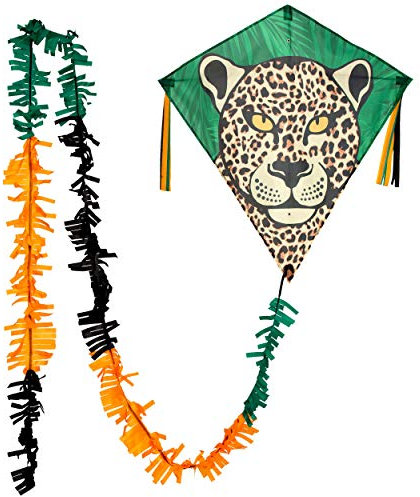 Wolkenstürmer® Eddy Leopard Kinderdrachen - Dschungel Einleinerdrachen mit Löwe inkl. Handgriff & 40m Schnur Rautendrachen - Kinderdrachen ab 3 Jahre