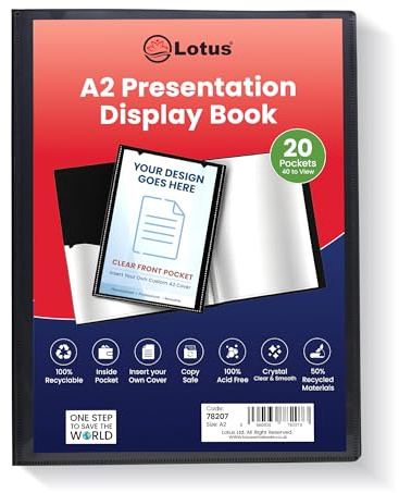 Lotus 78207 Präsentationsmappe, A2, elegant, schwarz, 20 Taschen, ideal für Profis, Geschäftstreffen, Studenten, Projekte, Schulbedarf, Hochschulen und Heimorganisation, 20 Taschen