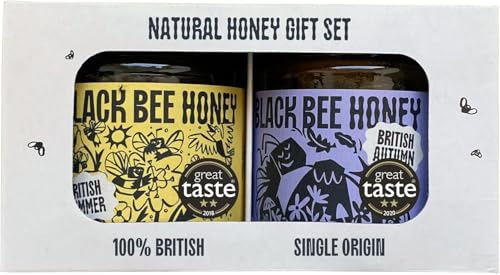 Black Bee Honey Gift Set - x2 227g British Honey Pack, Runny Summer with Floral Flavours and Thick Bold Aromatic Autumn, Unprocessed, From Hive to Jar - Delicious Gifts for her and him