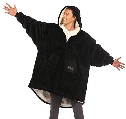 THE COMFY Original Quarter Zip | Oversized Microfiber & Sherpa Wearable Blanket with Zipper, Seen On Shark Tank One Size Fits All (Black, Quarter Zip)