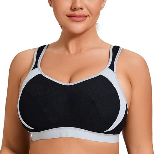 AGONVIN Sports Bras for Women High Impact Plus Size Support Wirefree Running Control Black 38E