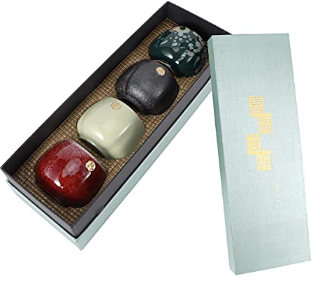 Tissting Ensemble de Tasses à Thé Japonaises en Céramique, 4 Pièces, Motifs Rétro, Boîte Cadeau, pour Bureau, Domicile, Cadeaux